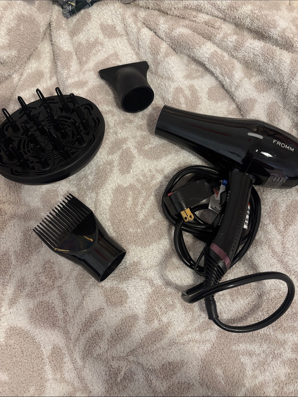 Gloss Black Professional Hair Dryer with Diffuser & Nozzle Set